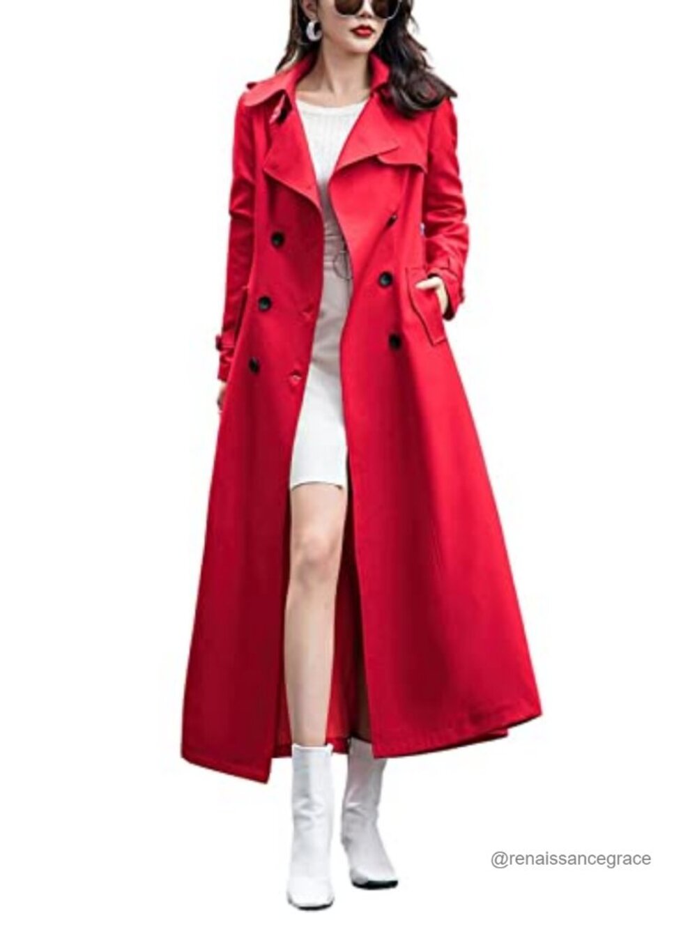 Double Breasted Maxi Long Trench Coat Overcoat Notch Lapel Belted Slim Fit